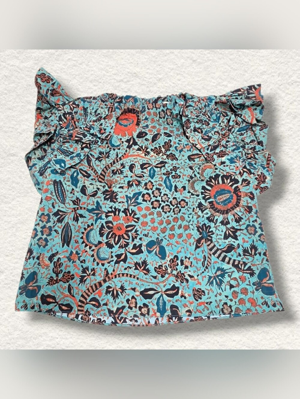 Ulla Johnson Teal, Coral and Navy Botanical Top